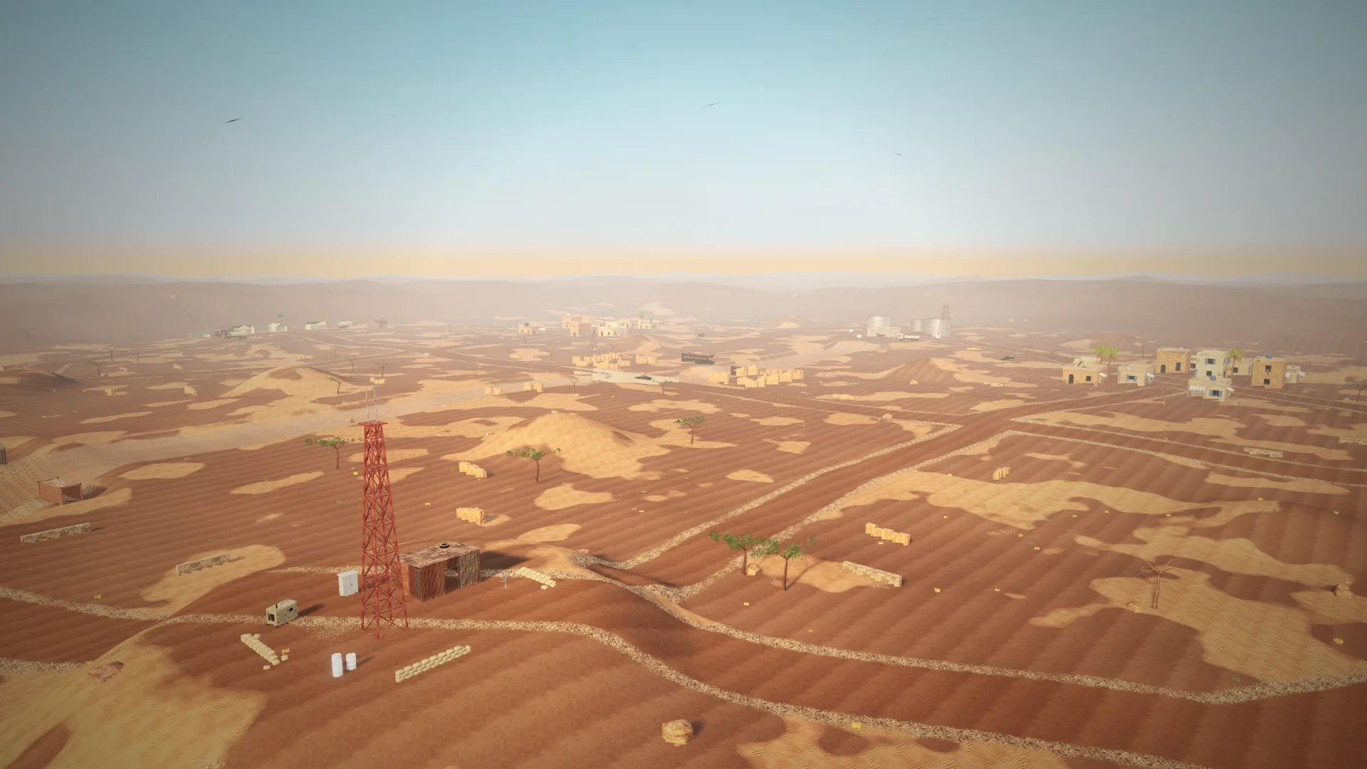 Ochre Flats, arid plateau, wadi and roads
